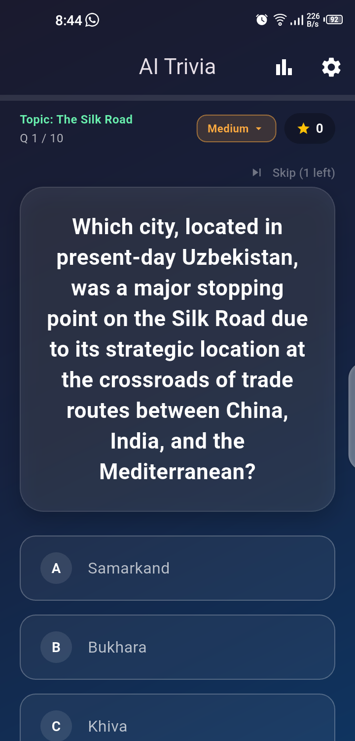 AI Trivia app screen
