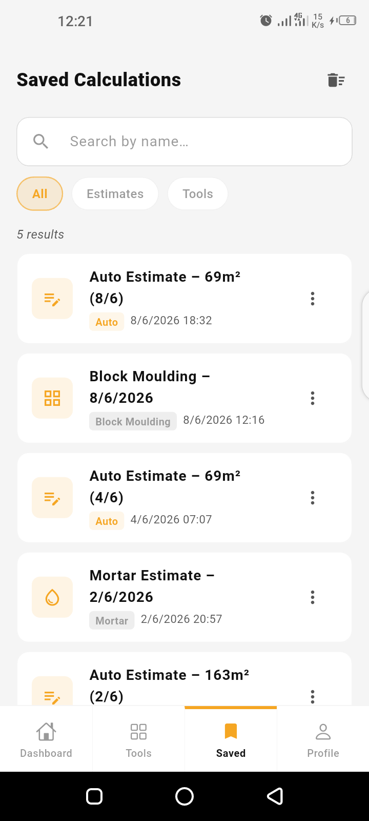 Saved calculations