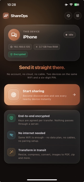 ShareOps home screen